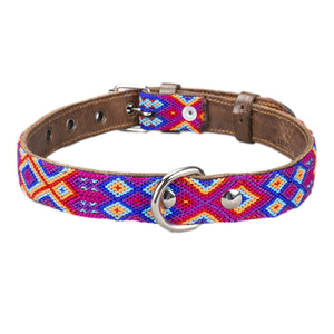 
            
                Load image into Gallery viewer, vallarta dog collar blue, read and orange buckle view
            
        
